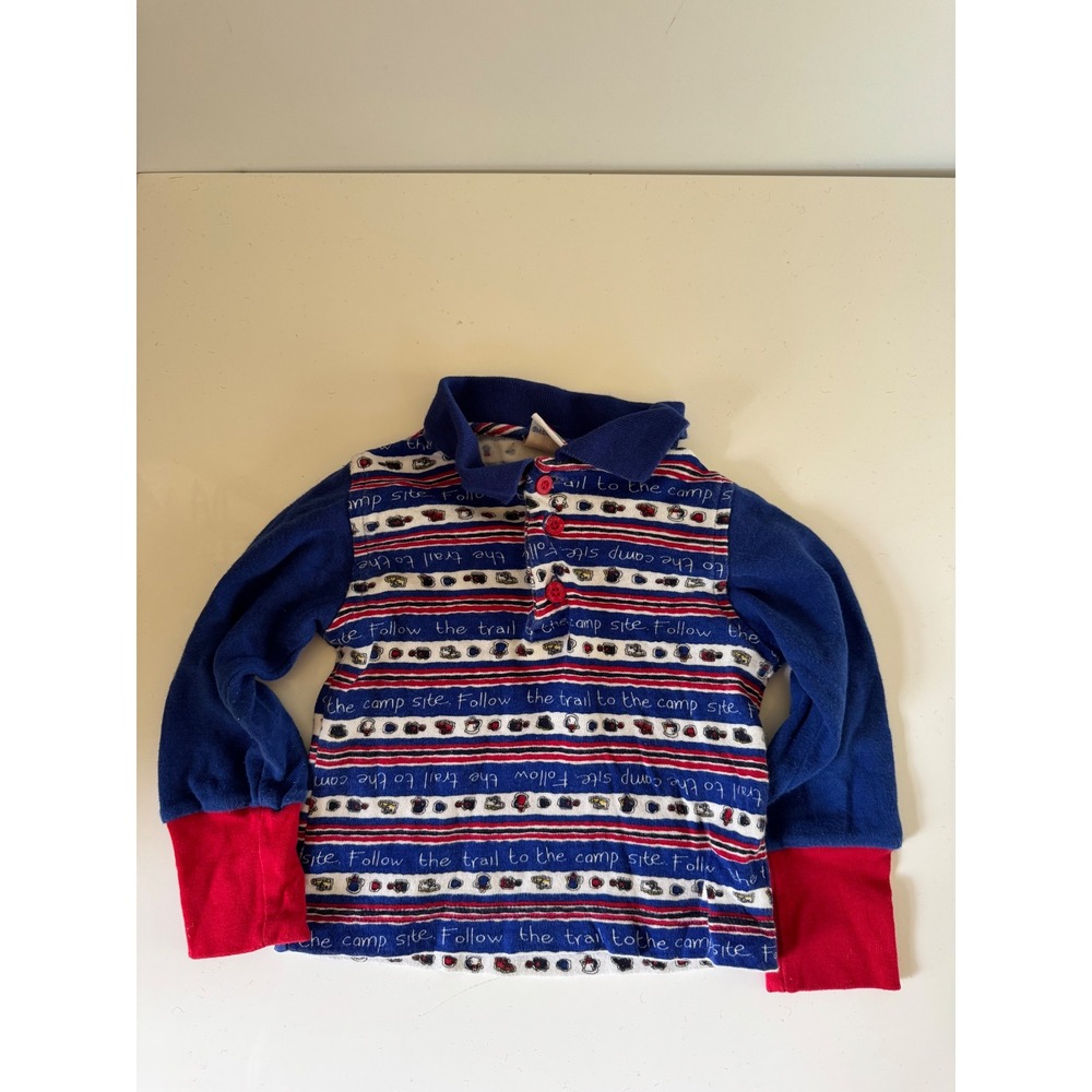 Vintage Mc Kids Denim Overalls and Shirt Set 18 Months Camp Site 90s Blue Red - Picture 4 of 8